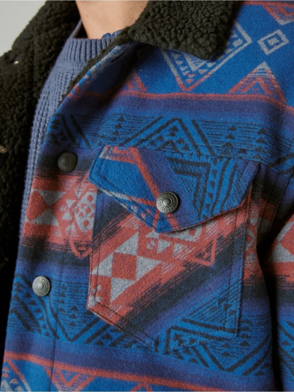 Lucky Brand Men’s Stripe Sherpa Lined Trucker Jacket Aztec Southwest Large